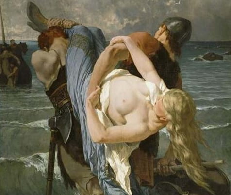 Bir kadını kaçıran Vikinglerin resmi