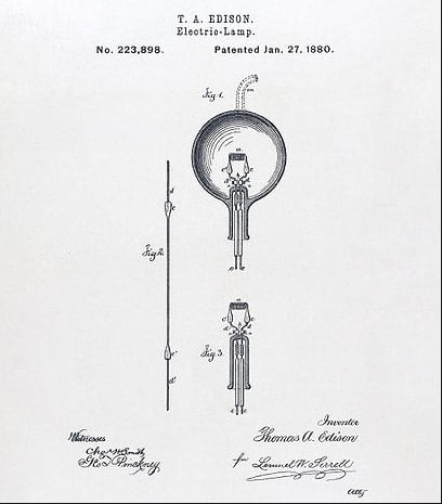 Thomas Edison'un ampulü için patent çizimi
