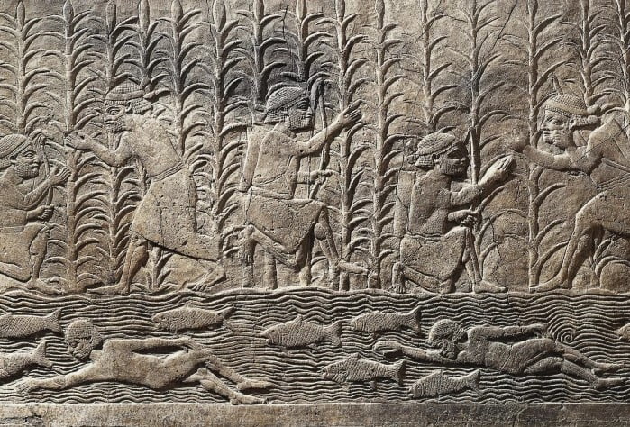 Nehirlerin tarımsal önemini gösteren Mezopotamya kabartması.