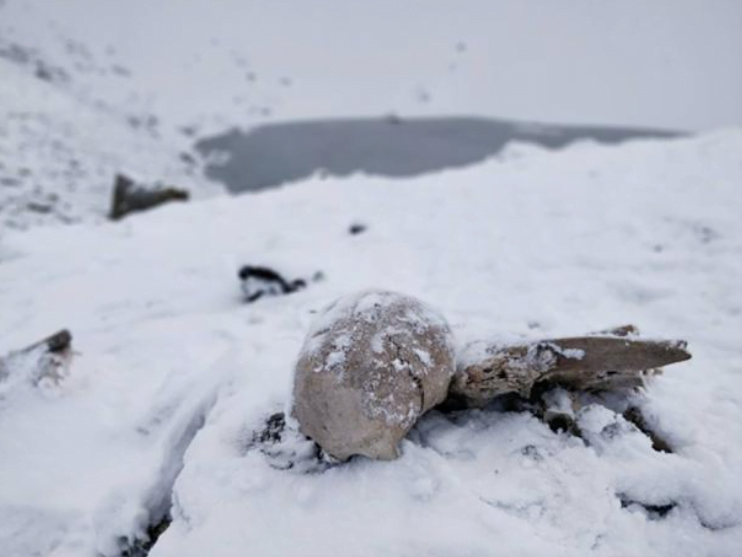 Kar altında doğal olarak korunmuş eski insan iskeletleri