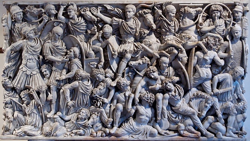 MS 3. yüzyıla tarihlenen Romalılar ve Gotlar arasındaki savaşın tasviri.
