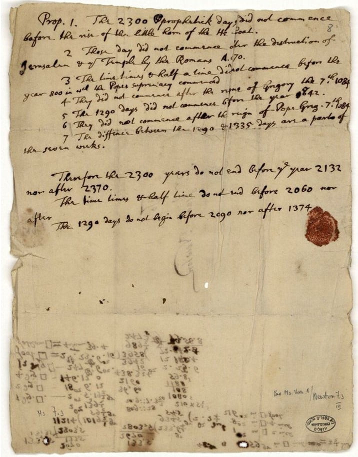 Newton’ın 1704 tarihli mektubu